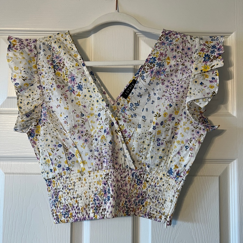 Bloomingdales 1.State cropped floral blouse from